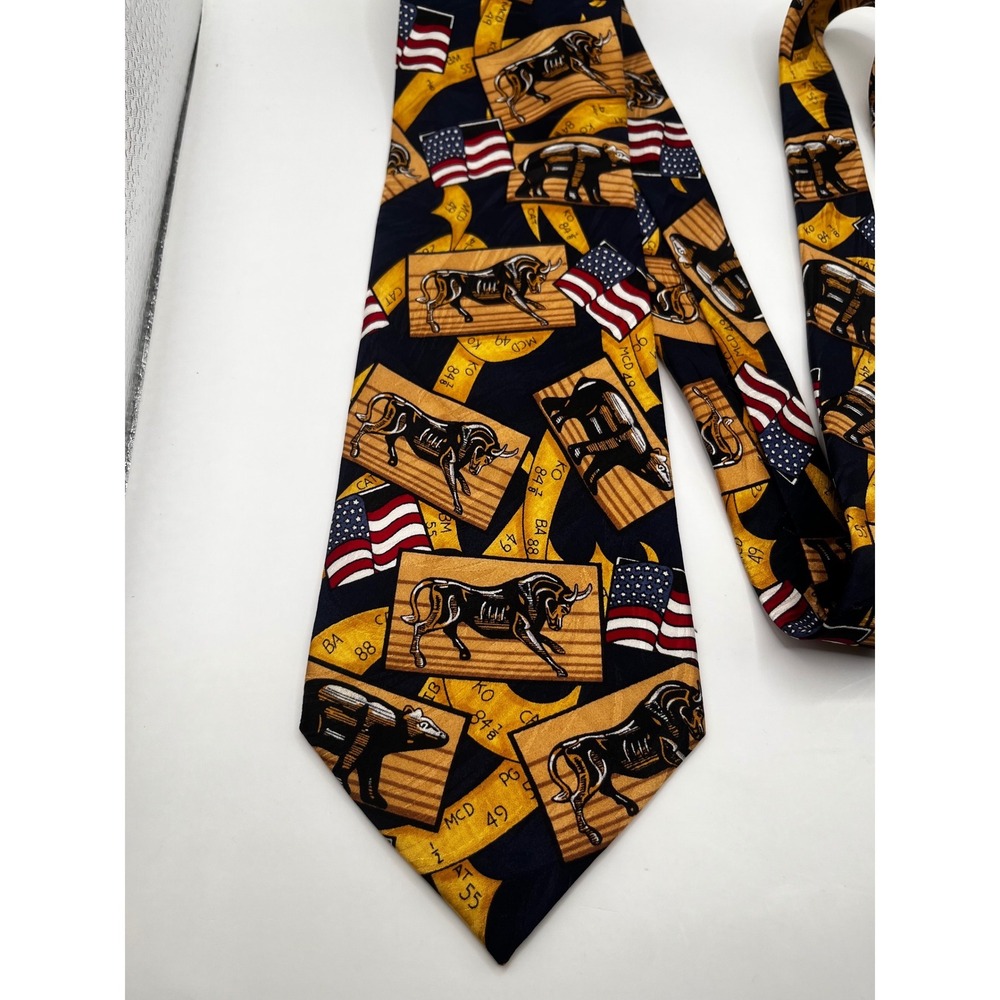 Wall Street Creations Ltd‎ Bull Flag Silk Tie Mens Necktie Business Investment - Picture 2 of 5